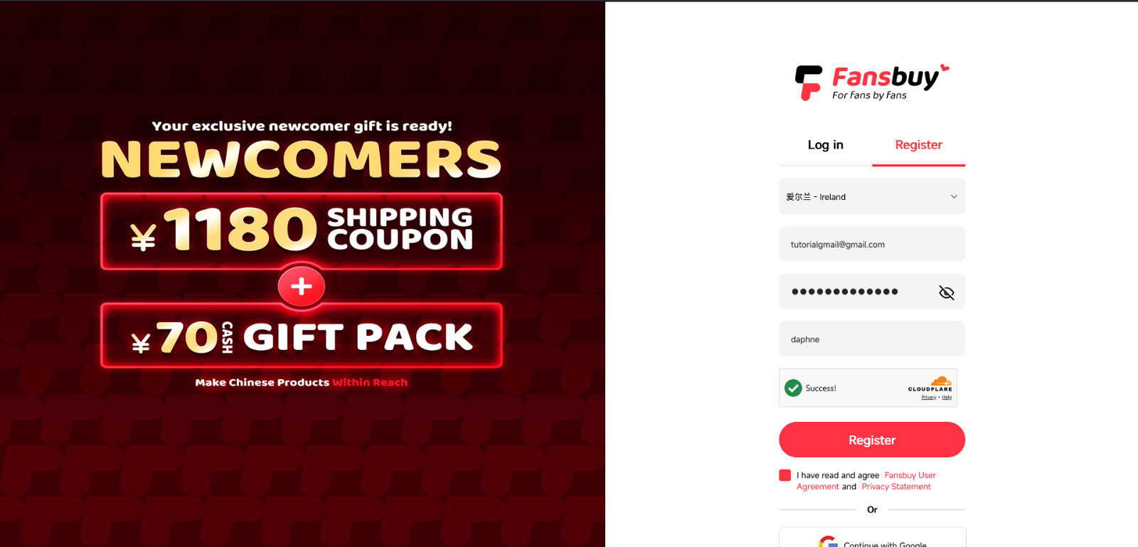 Create Fansbuy Account